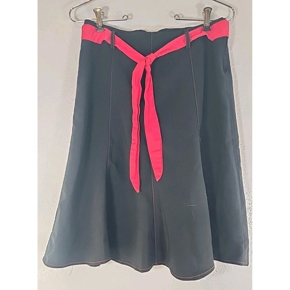 Spring Street A-Line Skirt Black With Red Belt, Side Zip Sz Med 7 Rockabilly
